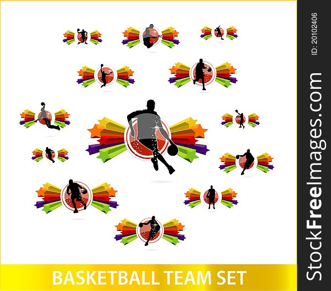 Colored stars of basketball team set isolated