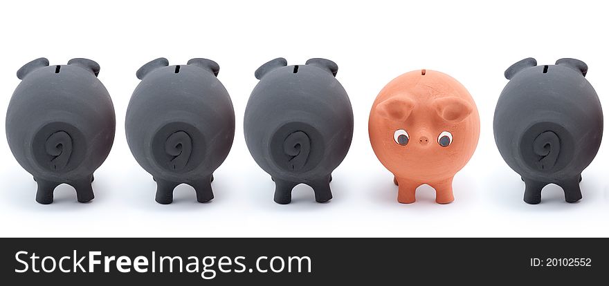 Group of piggy banks isolated on white background