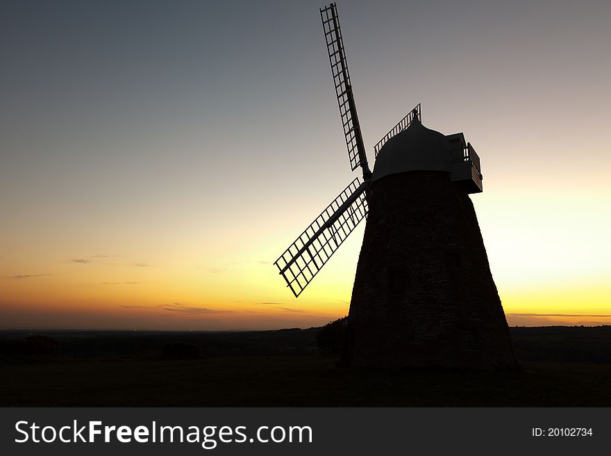 Windmill Silhouette At Sunset