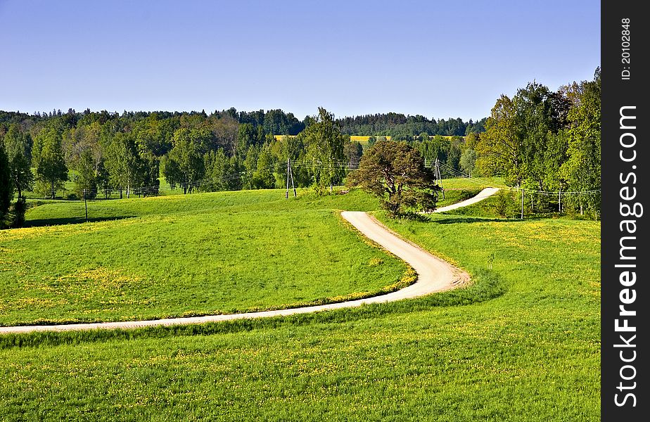 Coutryside landscape with a winding road.