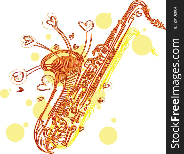 A fun sketchy stylized illustration of a saxophone. Separated into layers for easy modification. A fun sketchy stylized illustration of a saxophone. Separated into layers for easy modification.