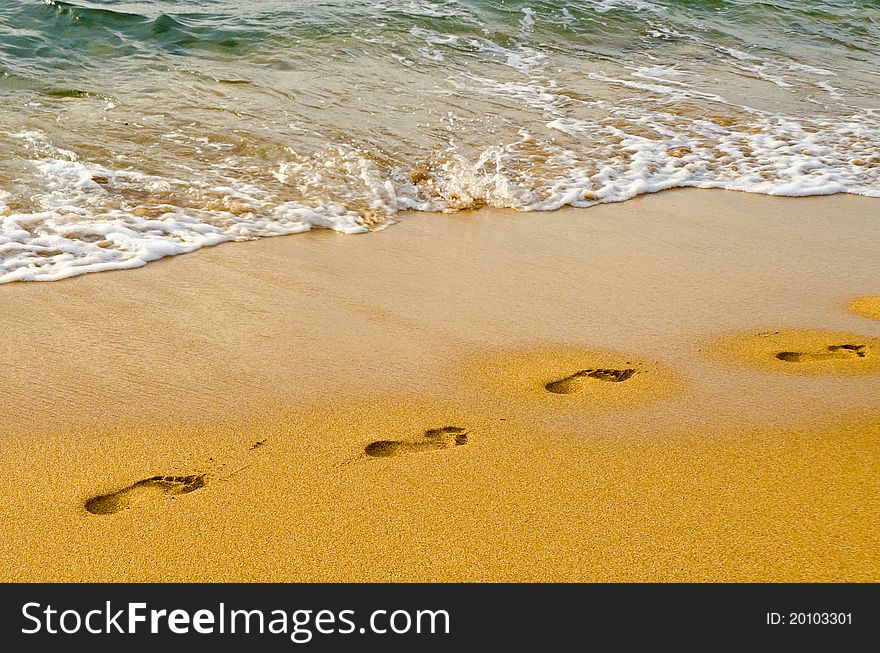Human footprints leading away from the viewer. Human footprints leading away from the viewer