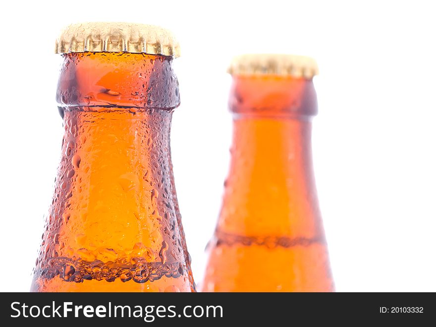 Two beer bottles isolated on white