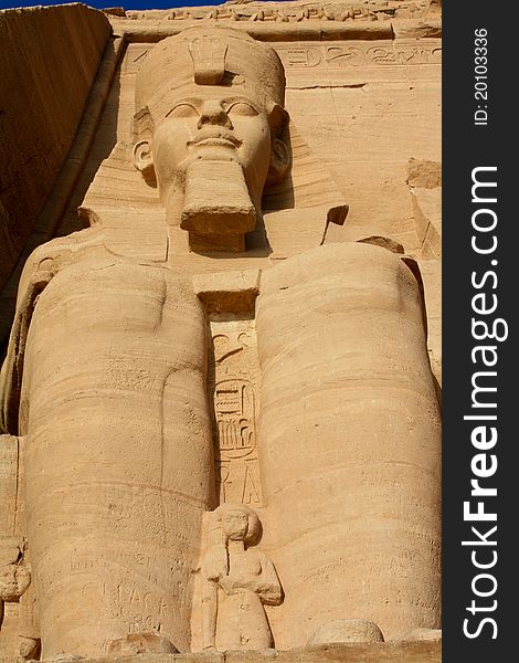 A detail of Abu Simbel temple in Egypt to illustrating the importance of egytian history and tourism industry in the country.