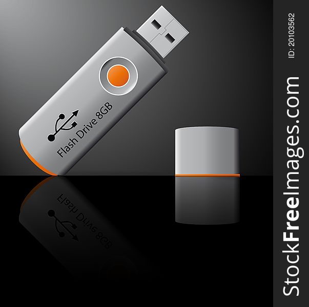 Illustration of orange usb pen drive memory. Illustration of orange usb pen drive memory