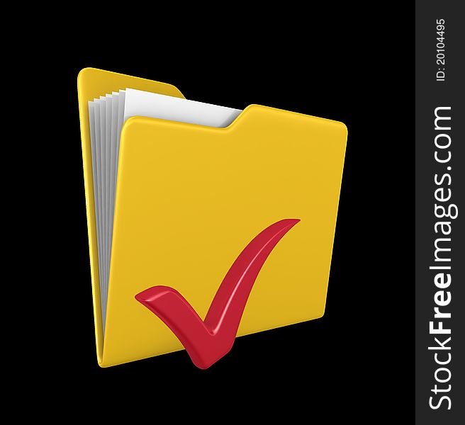 Yellow folder with red check mark - 3d render. Yellow folder with red check mark - 3d render