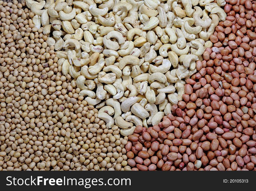 Peanuts Cashew nuts and beans