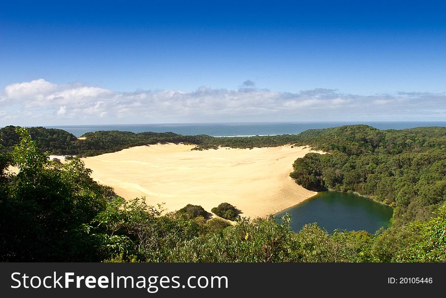 Sand blow and a lake in the middle of an island. Sand blow and a lake in the middle of an island.