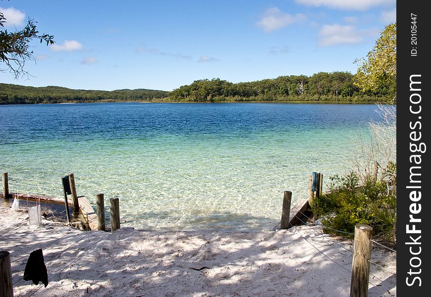 Lake with white sand and transparent water. Lake with white sand and transparent water