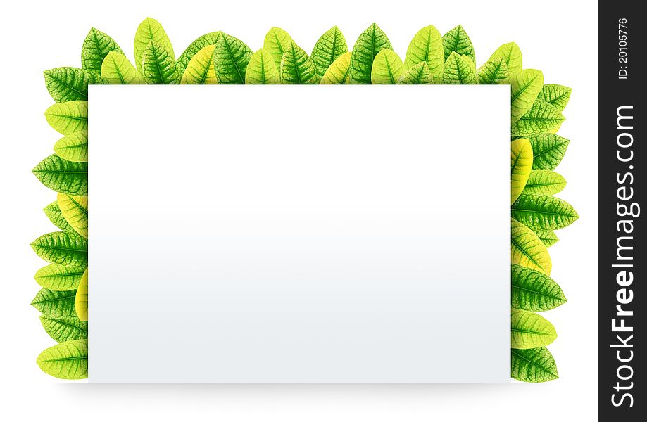 Blank Paper on Green leaves synthesis background template