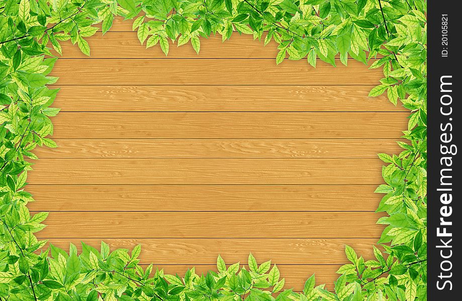 Green leaves on wood synthesis background template