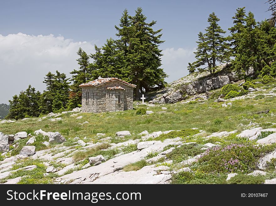 An old little stone church on Parnassos Mountain, central Greece. An old little stone church on Parnassos Mountain, central Greece