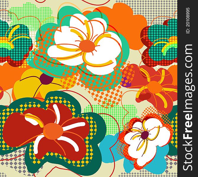 Abstract seamless pattern with bright flowers. Abstract seamless pattern with bright flowers