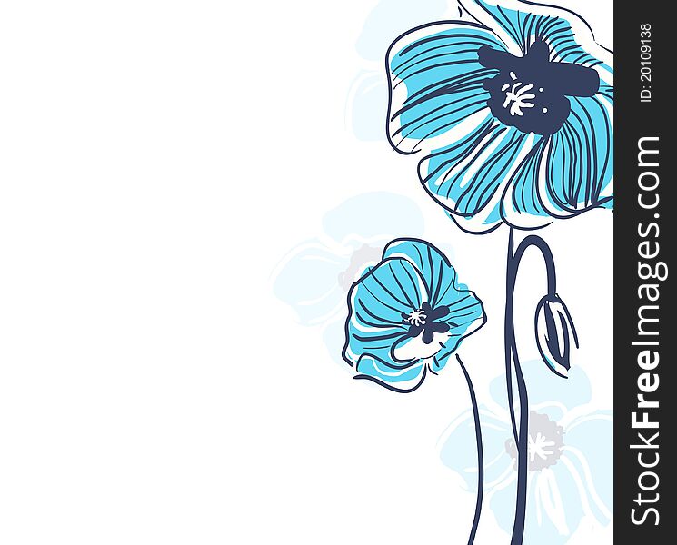 Abstract white  background with blue poppies