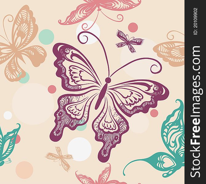 Seamless pattern with hand drawn butterflies. Seamless pattern with hand drawn butterflies