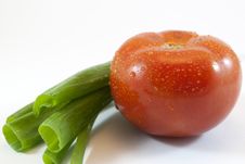 Green Onions And Tomato Stock Photography Green Onions And Tomato Stock Photography
