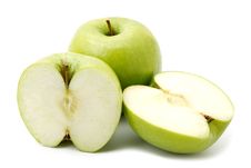 Green Apple Fruits And Two Halves Of Apple Royalty Free Stock Images