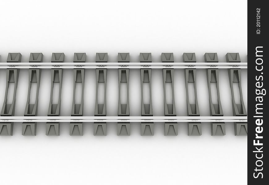 Chrome rails and concrete sleepers on a white background №1. Chrome rails and concrete sleepers on a white background №1