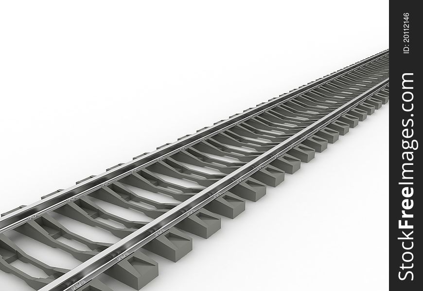 Chrome rails and concrete sleepers on a white background â„–2. Chrome rails and concrete sleepers on a white background â„–2