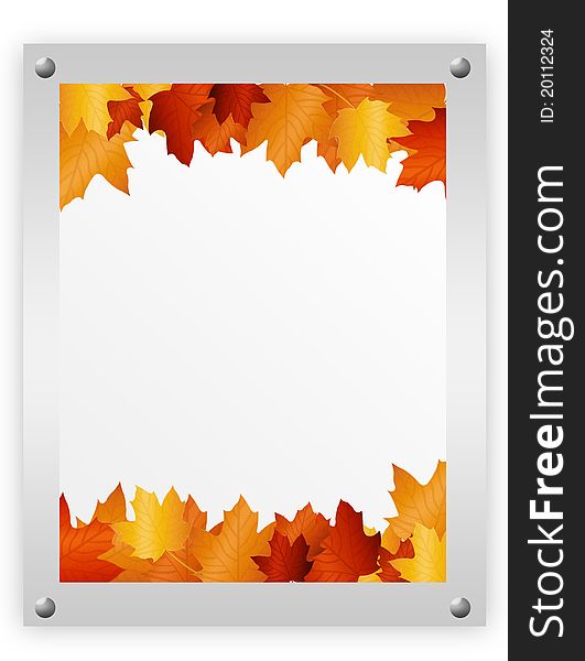 Brown, gray and white advertising autumn leaves. over white background