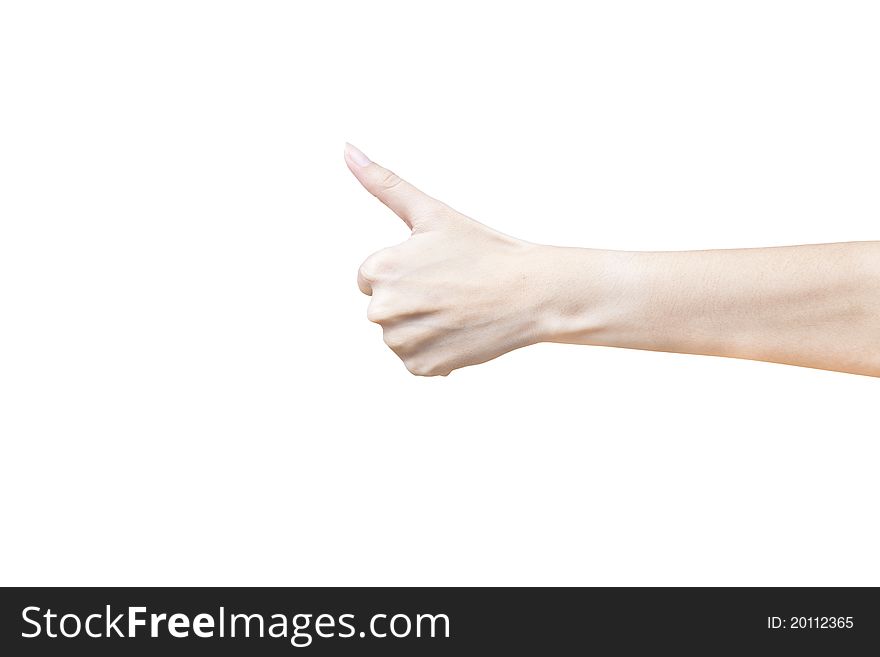 Hands showing thumbs scan sign against white background