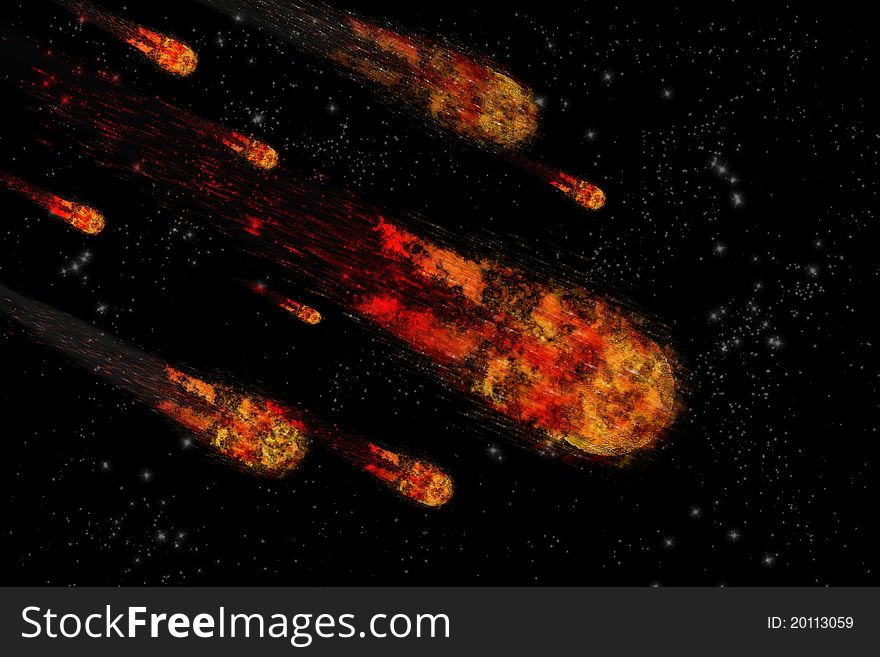 Asteroid and earth planet on starfield abstract background. Illustration meteor impact. Asteroid and earth planet on starfield abstract background. Illustration meteor impact.