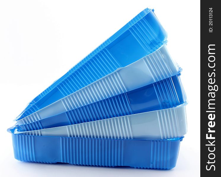 Rectangular blue plastic boxes for food. Rectangular blue plastic boxes for food.