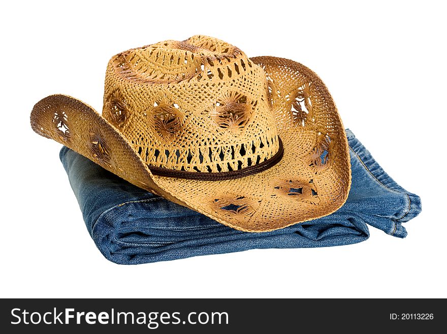 Cowboy hat in jeans isolated on white background