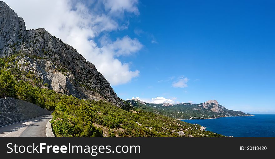 Peaceful scenery of coastline in Crimea. Black sea. Ukraine.