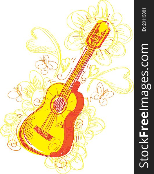 A fun sketchy stylized illustration of a guitar. Separated into layers for easy modification. A fun sketchy stylized illustration of a guitar. Separated into layers for easy modification.
