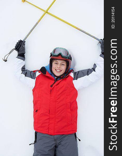 Pre-teen Boy on Ski Vacation smiling