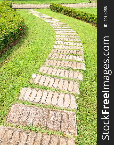 Stone steps of footpath in the park