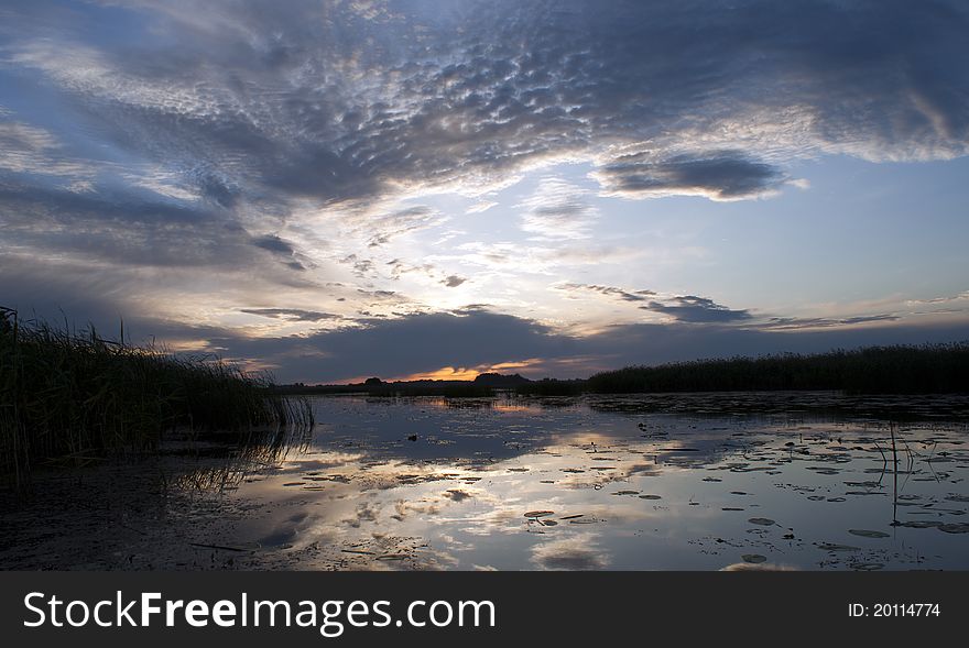 Sunrise on the lake, calm