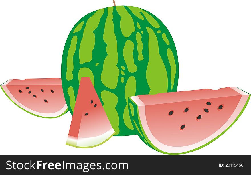 Ripe water-melon. Water-melon segments. The big water-melon