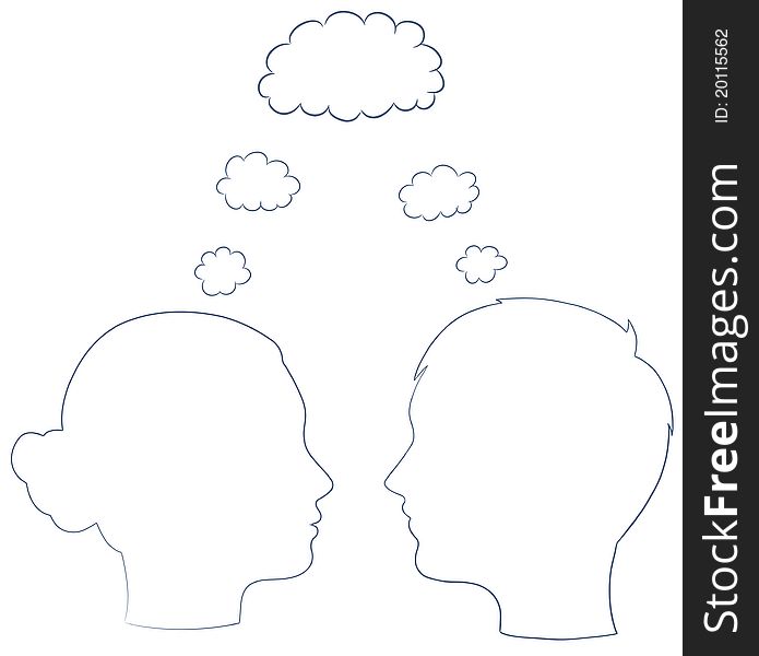 Boy And Girl Head With Thought Template