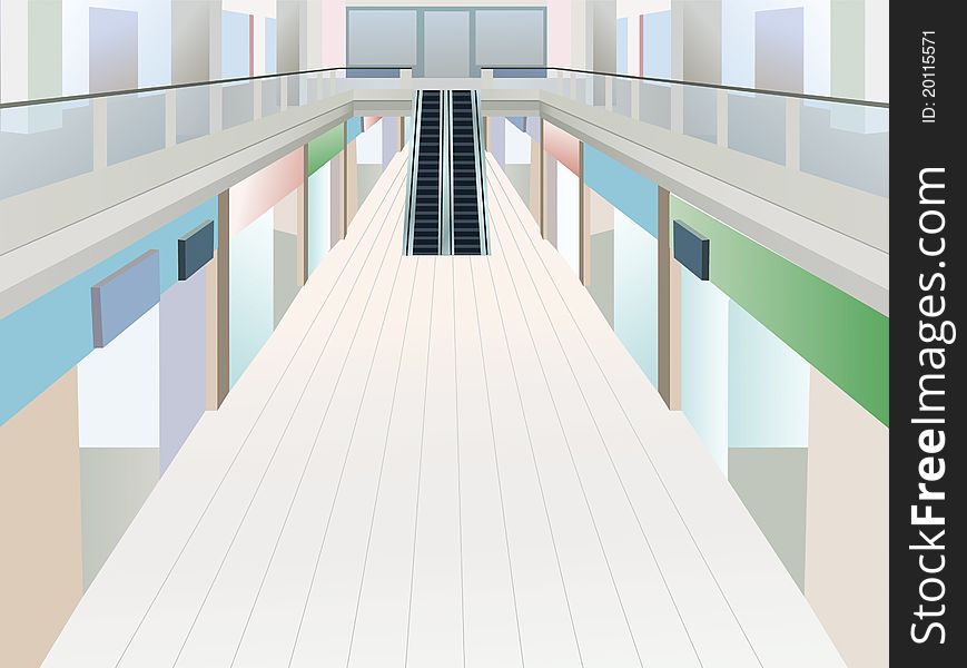 Shopping mall with two floors, vector