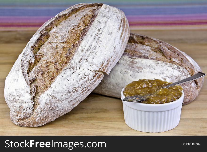 Fresh baked rye bread and jam. Fresh baked rye bread and jam