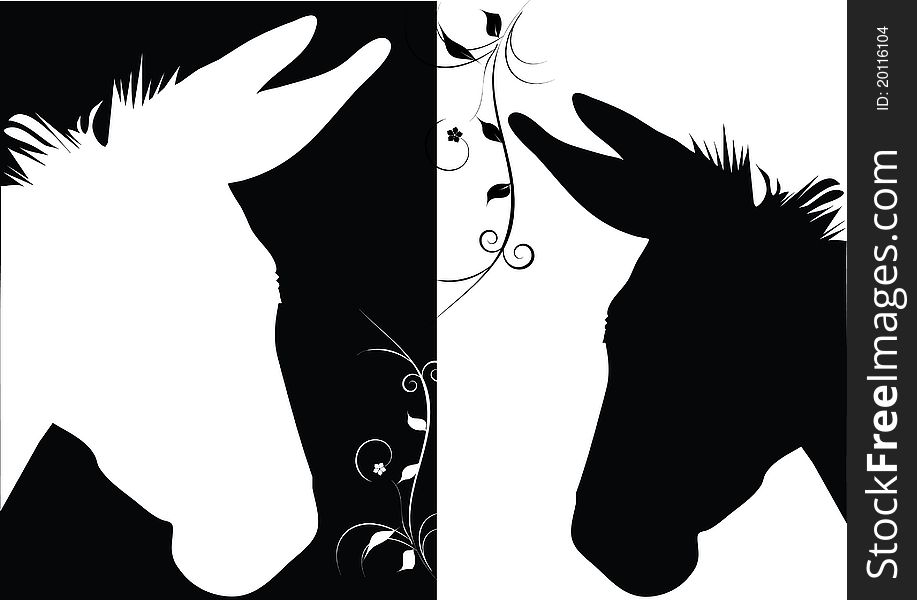 Black and white horse silhouette