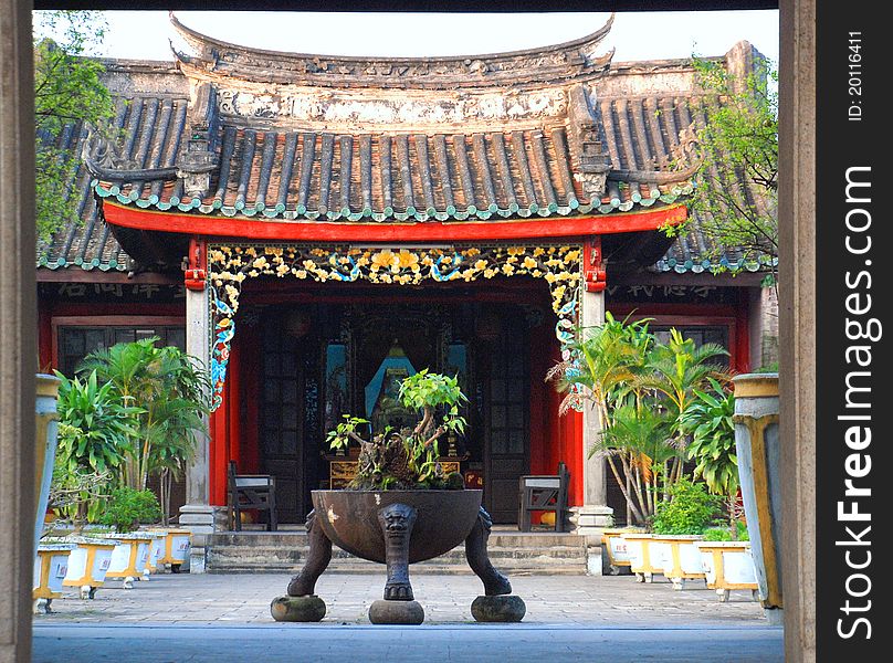 View in the courtyard of a chinese temple
