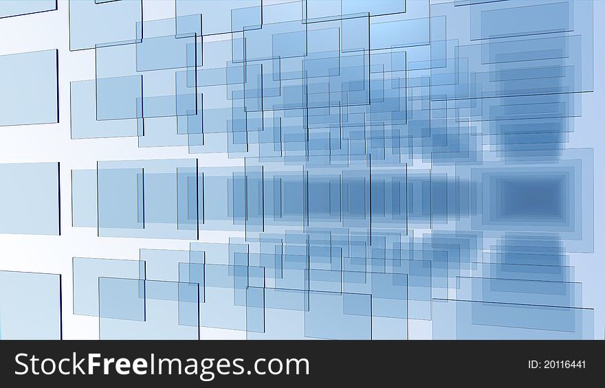 3D rendering of an array of blue glass pannel on white background. 3D rendering of an array of blue glass pannel on white background