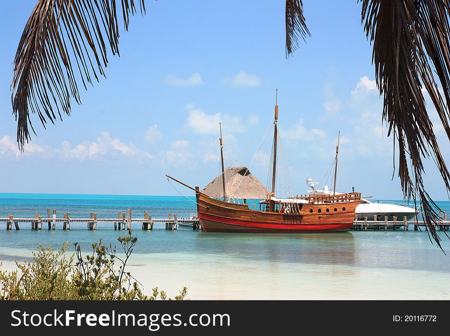 Boat at Isla Contoy in Mexico, Yucatan. Boat at Isla Contoy in Mexico, Yucatan