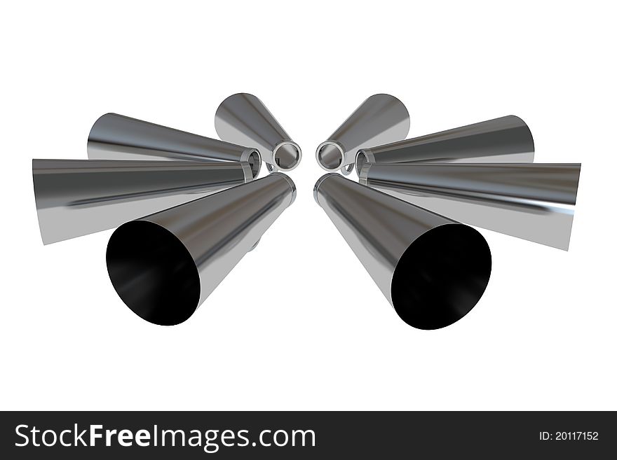 3d render of a old megaphone on white background