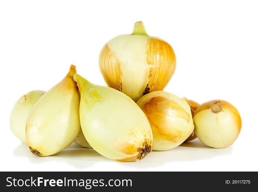 Onions isolated on white background, food ingredients