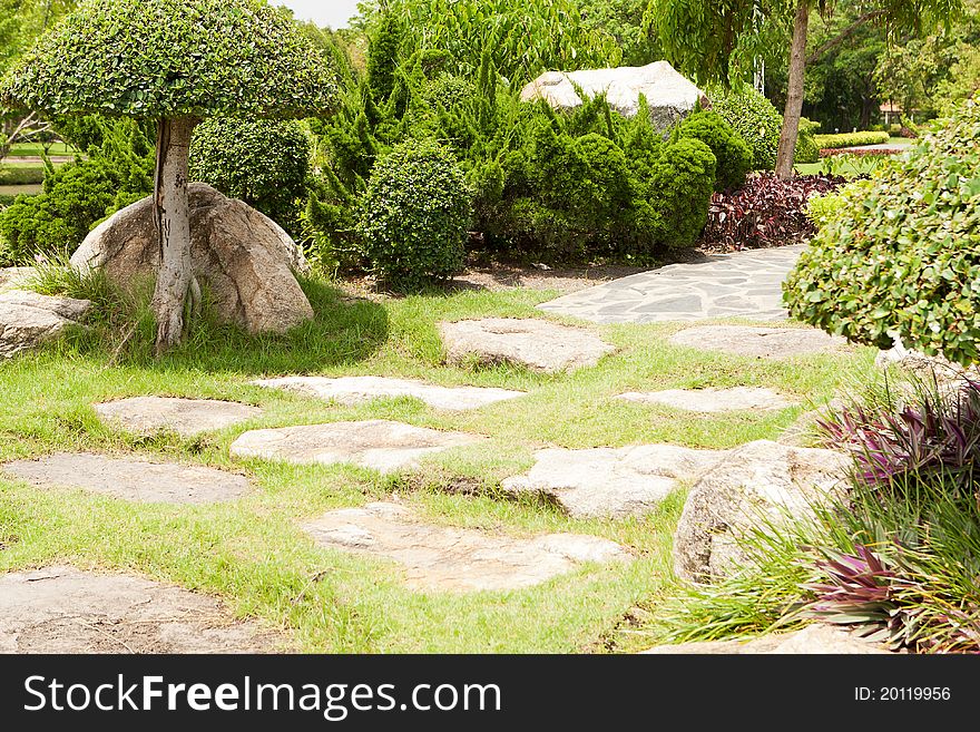 Japanese garden, tranquil scene like zen in public park of Asia
