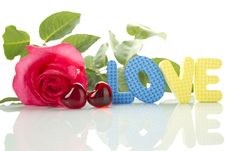 Red Rose And The Text Of LOVE Stock Photos Red Rose And The Text Of LOVE Stock Photos