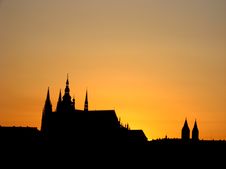 Sunset With Silhouette Of Prague Stock Photos