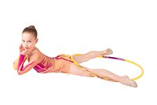 Young Gymnast Performs Exercises With A Hoop Royalty Free Stock Photography
