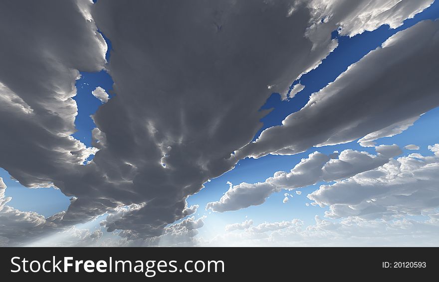 Computer generated image of gathering storm clouds. Computer generated image of gathering storm clouds