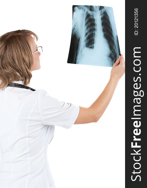 Medical doctor analysing x-ray photography isolated on white background. Medical doctor analysing x-ray photography isolated on white background