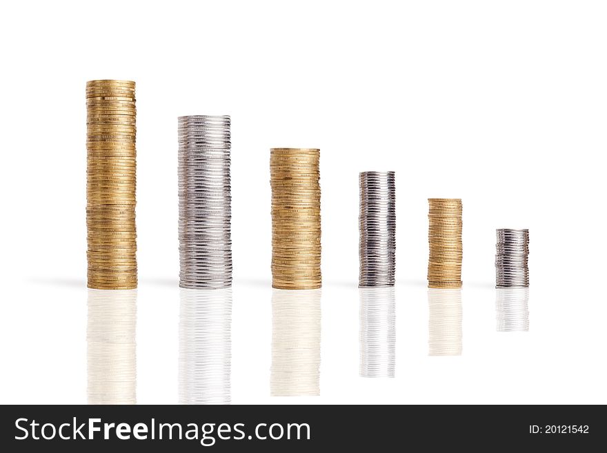 Coins stacks isolated on white